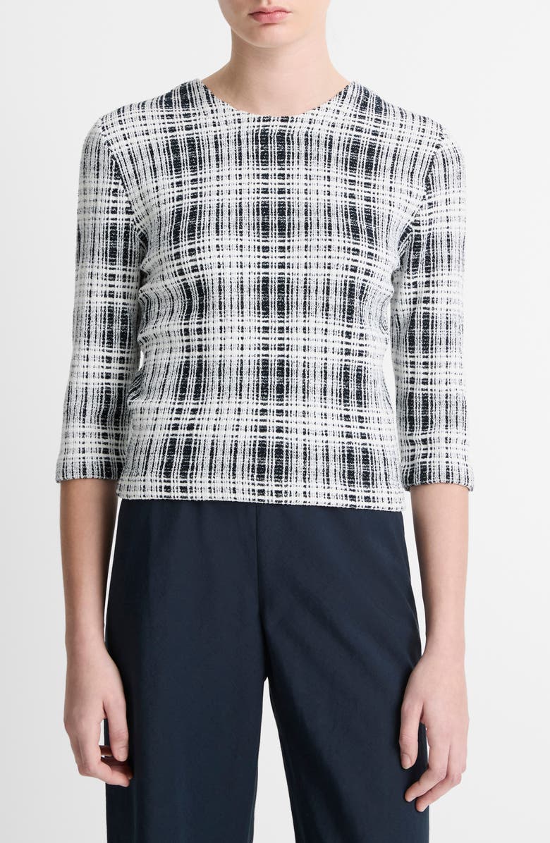 Vince Plaid Bouclé Sweater, Main, color, Coastal/ Off White