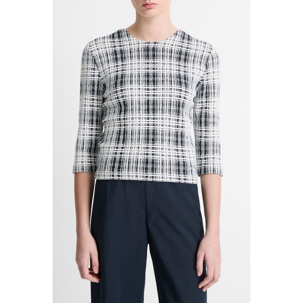 Vince Boucle Plaid Top In Coastal/off White