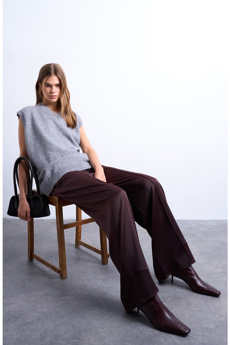 Drawstring Waist Wide Leg Pants, Alternate, color, BURGUNDY