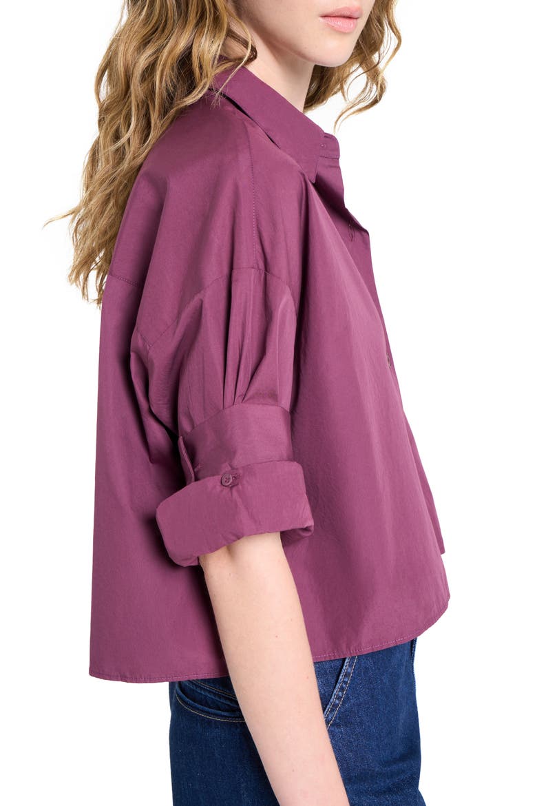 Next Ex Crop Cotton Button-Up Shirt, Alternate, color, CRUSHED VIOLETS