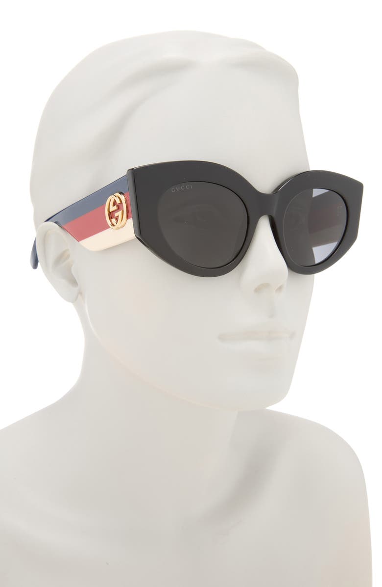 Gucci 50mm Cat Eye Sunglasses, Alternate, color, Black Multicolor Grey