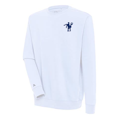Men's Antigua White Indianapolis Colts Throwback Logo Victory Pullover Sweatshirt