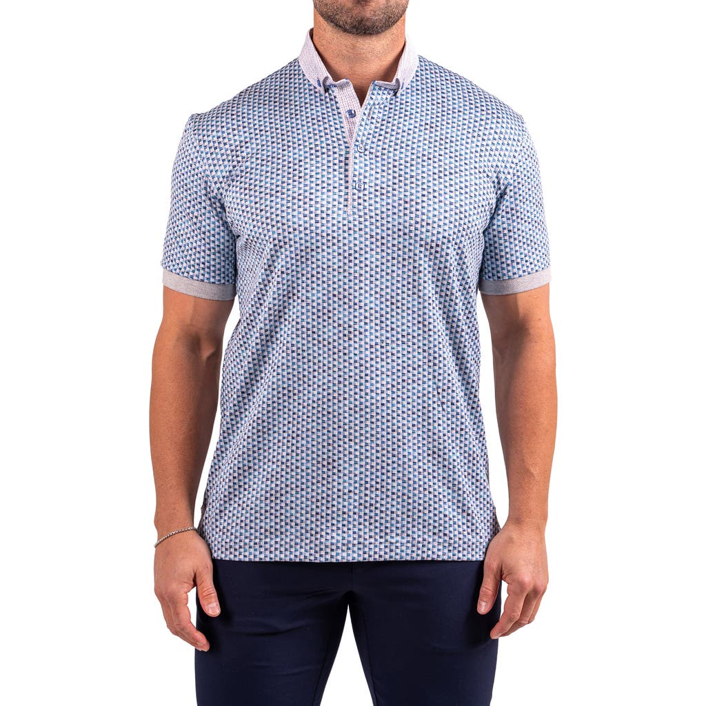 Maceoo Collarcubic Blue Cotton Jacquard Button-down Polo In Multi