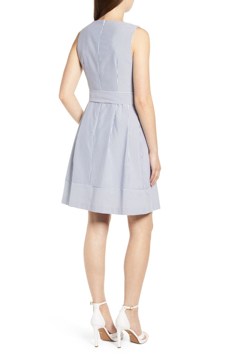 Seersucker Sleeveless Fit & Flare Dress, Alternate, color, MOON GREY/ WHITE