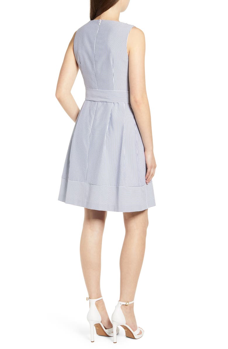 Anne Klein Seersucker Sleeveless Fit & Flare Dress, Alternate, color,