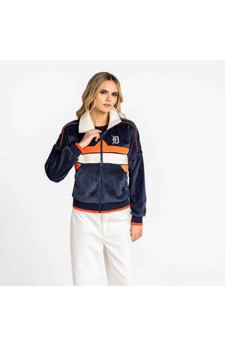 THE WILD COLLECTIVE Women's The Wild Collective  Navy Detroit Tigers Velvet Cord Full-Zip Jacket, Alternate, color, Navy