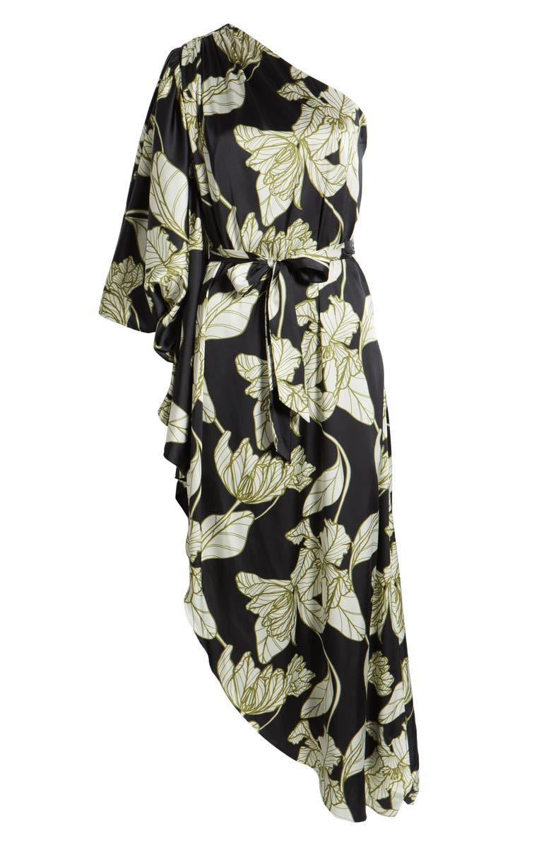 Hutch One-Shoulder Single Long Sleeve Cocktail Dress, Alternate, color, Black Dramatic Vining Iris