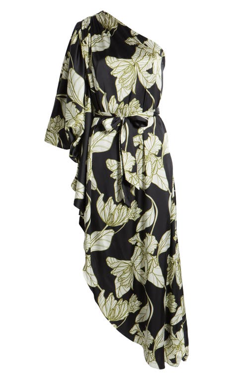 Shop Hutch One-shoulder Single Long Sleeve Cocktail Dress In Black Dramatic Vining Iris