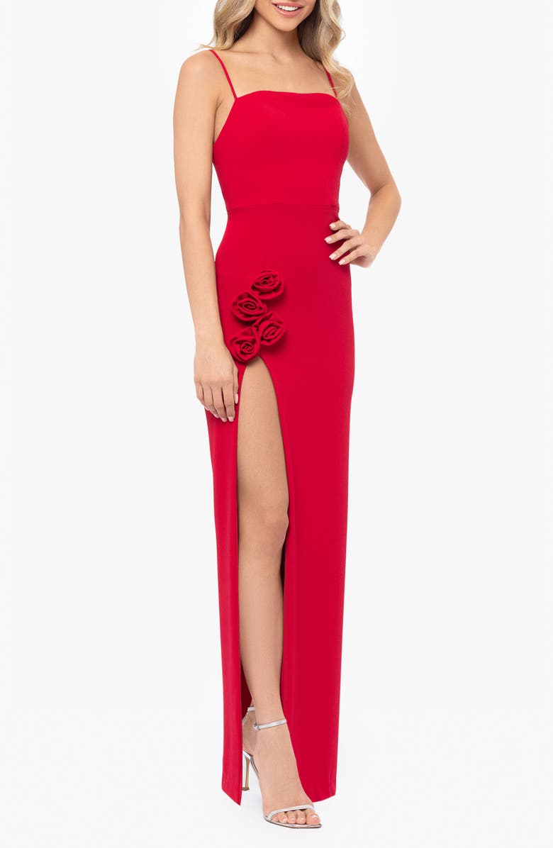 Blondie Nites Flower Embellished Crepe Dress, Alternate, color, Red