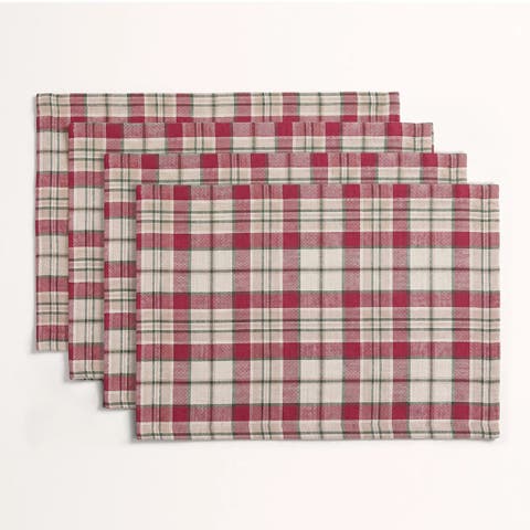 Linen Placemats 14 x 19 Inch Set of 4 - Almond Plaid