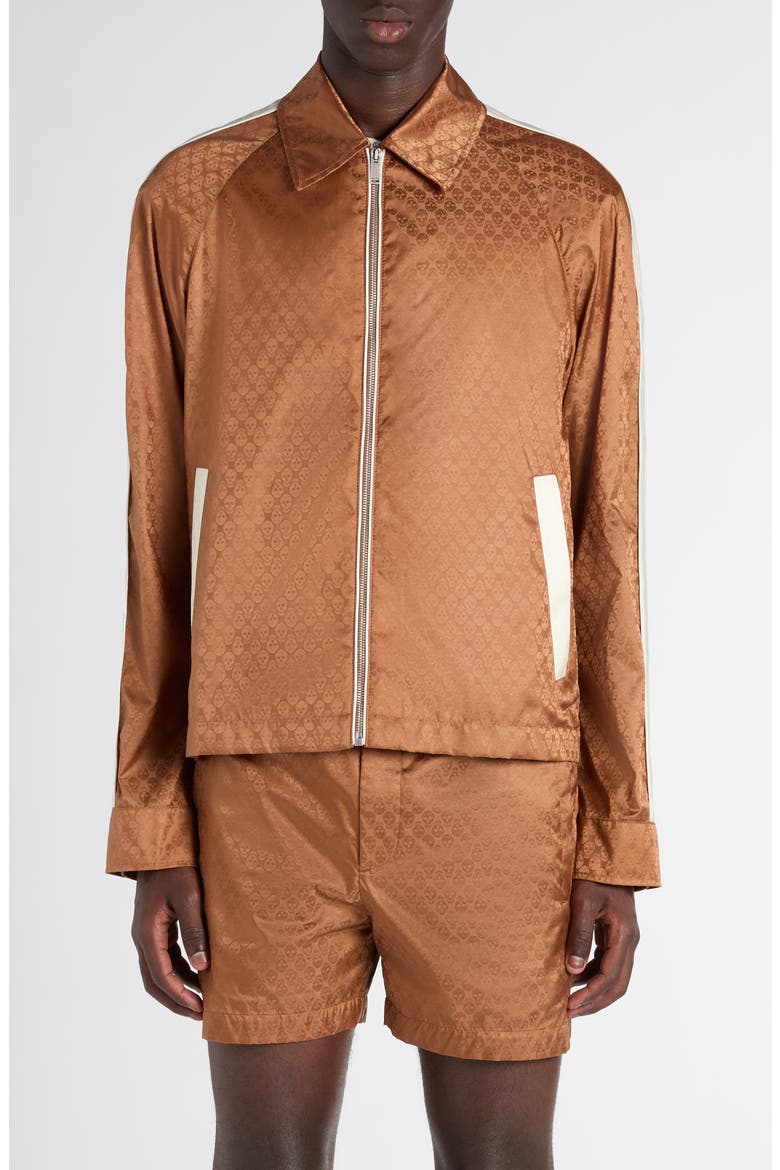 Skull Jacquard Satin Track Jacket, Main, color, CAMEL
