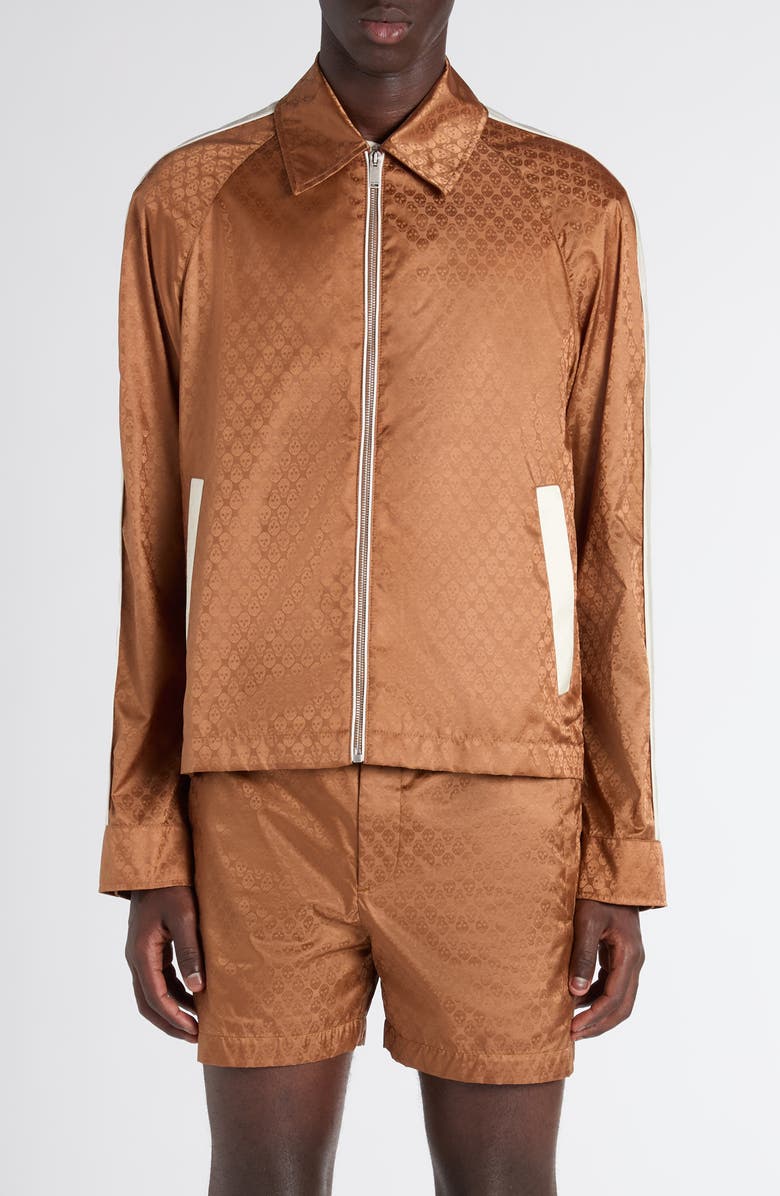 McQueen Skull Jacquard Satin Track Jacket, Main, color, Camel
