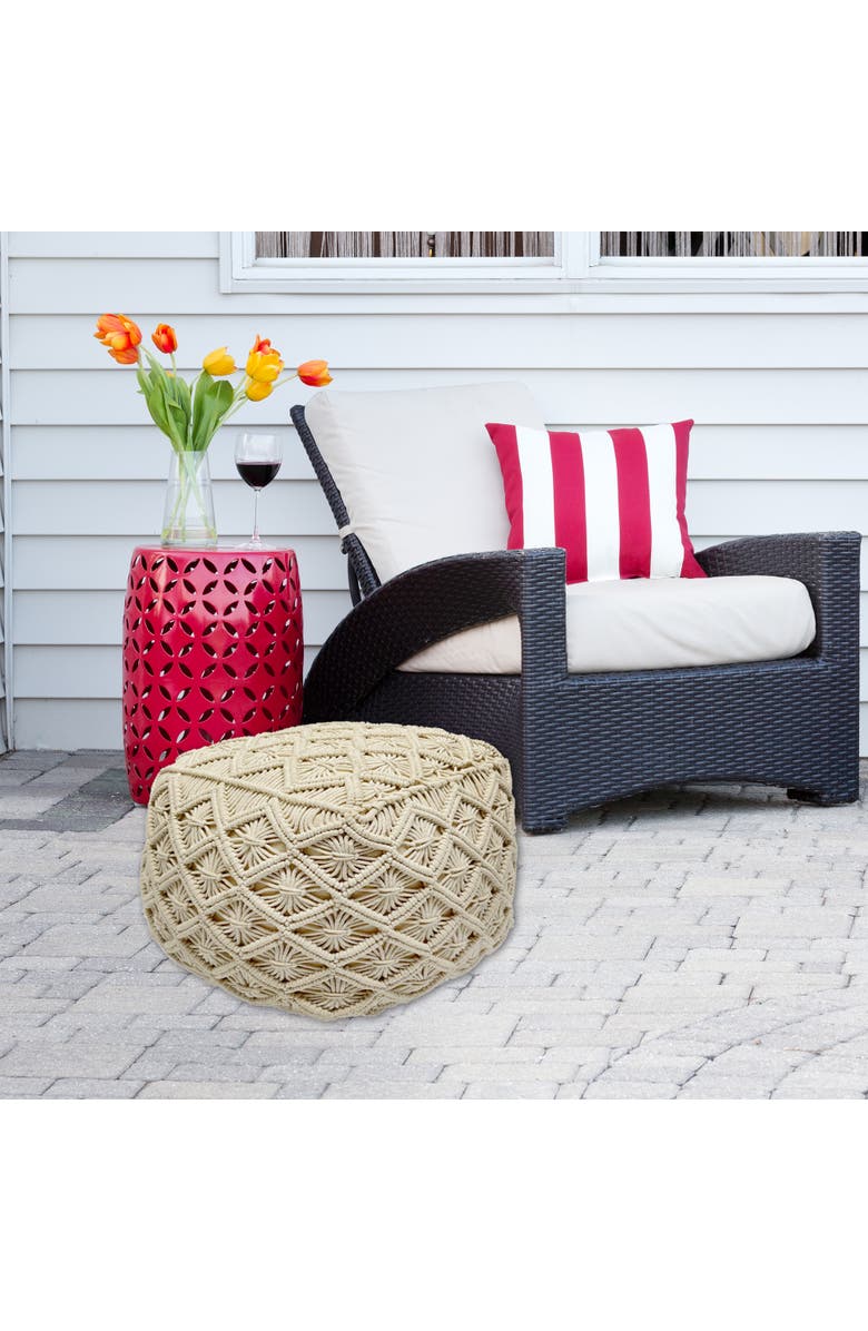 Northlight 18" Beige Handmade Macrame Natural Cotton Square Pouf Ottoman, Alternate, color, Ivory