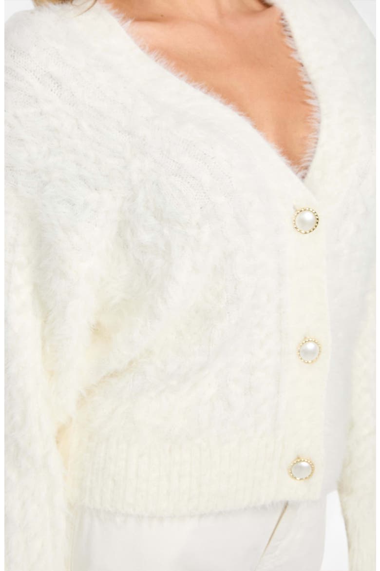 Kinako Pearly Button Fuzzy Cardigan, Alternate, color, WHITE