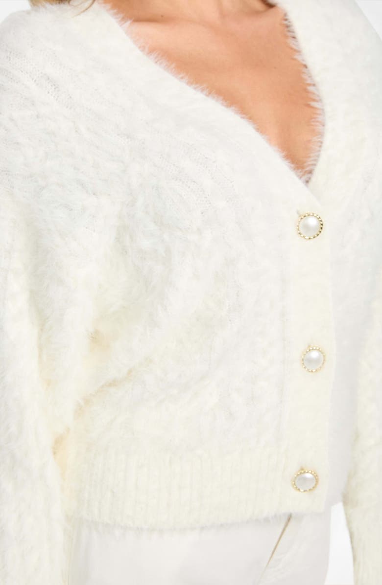 GUESS Kinako Pearly Button Fuzzy Cardigan, Alternate, color, White