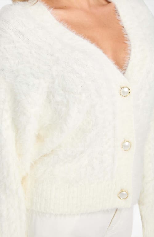 Guess Kinako Pearly Button Fuzzy Cardigan In White