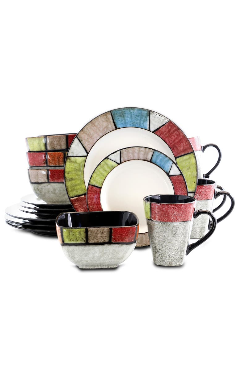Elama Country Cottage 16 Piece Stoneware Dinnerware Set, Main, color, White
