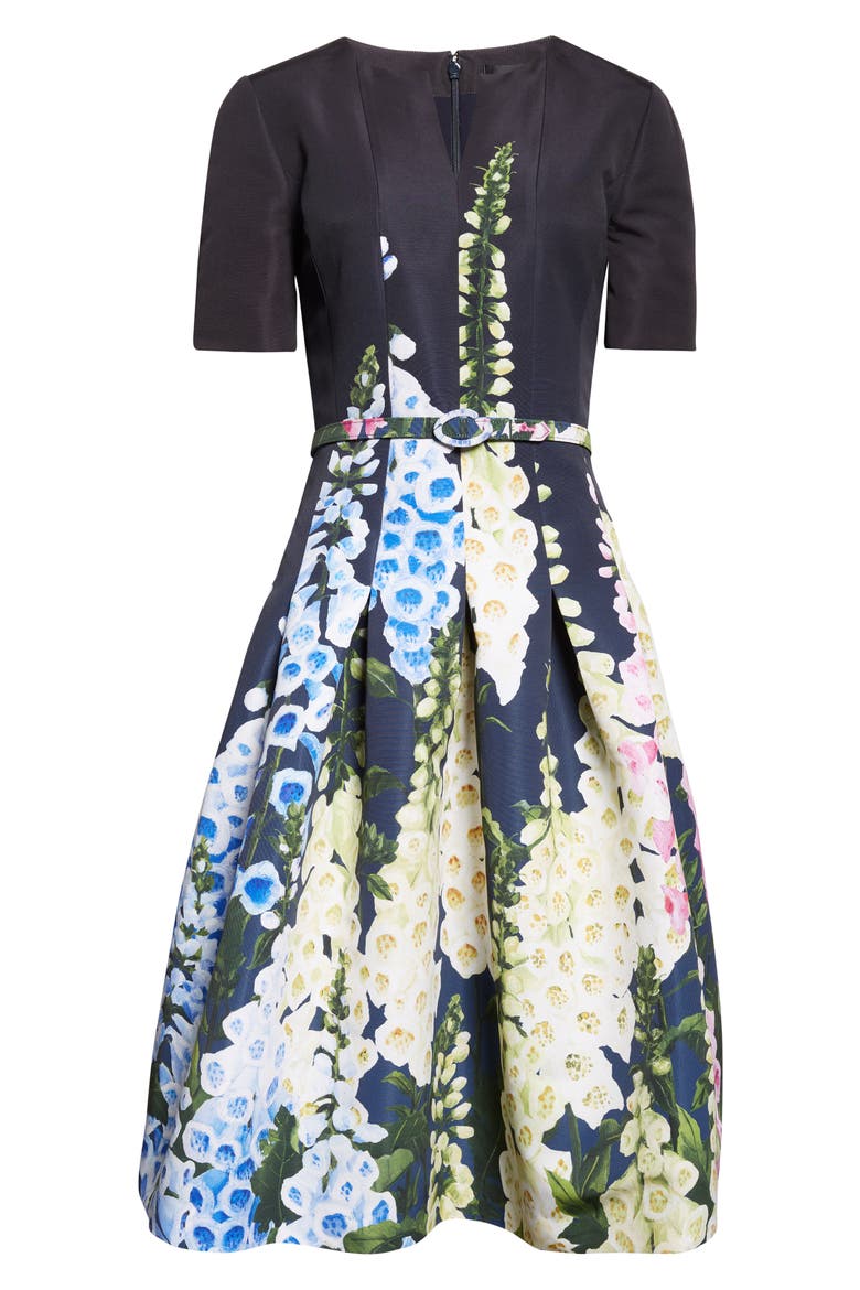 Foxglove Dégradé Belted Faille Fit & Flare Dress, Alternate, color, NIGHT SKY MULTI