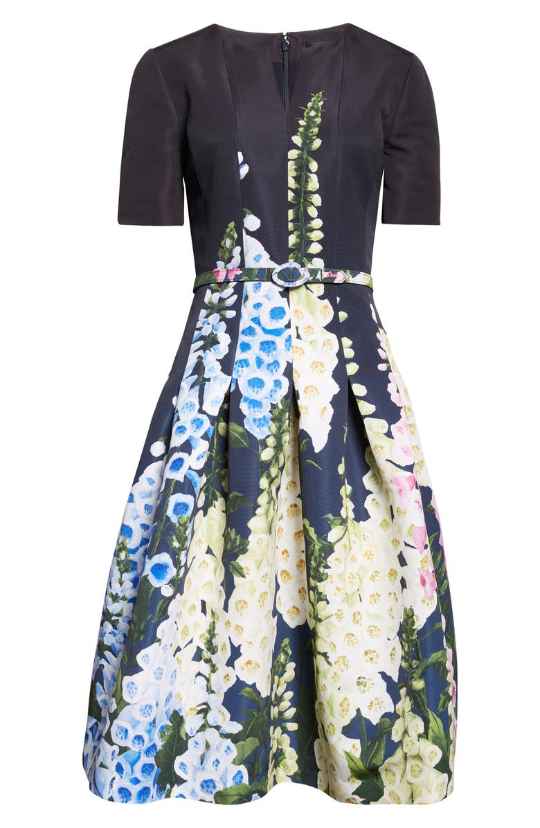 Oscar de la Renta Foxglove Dégradé Belted Faille Fit & Flare Dress, Alternate, color, Night Sky Multi
