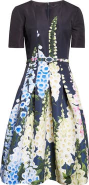 Oscar de la Renta Foxglove Dégradé Belted Faille Fit & Flare Dress