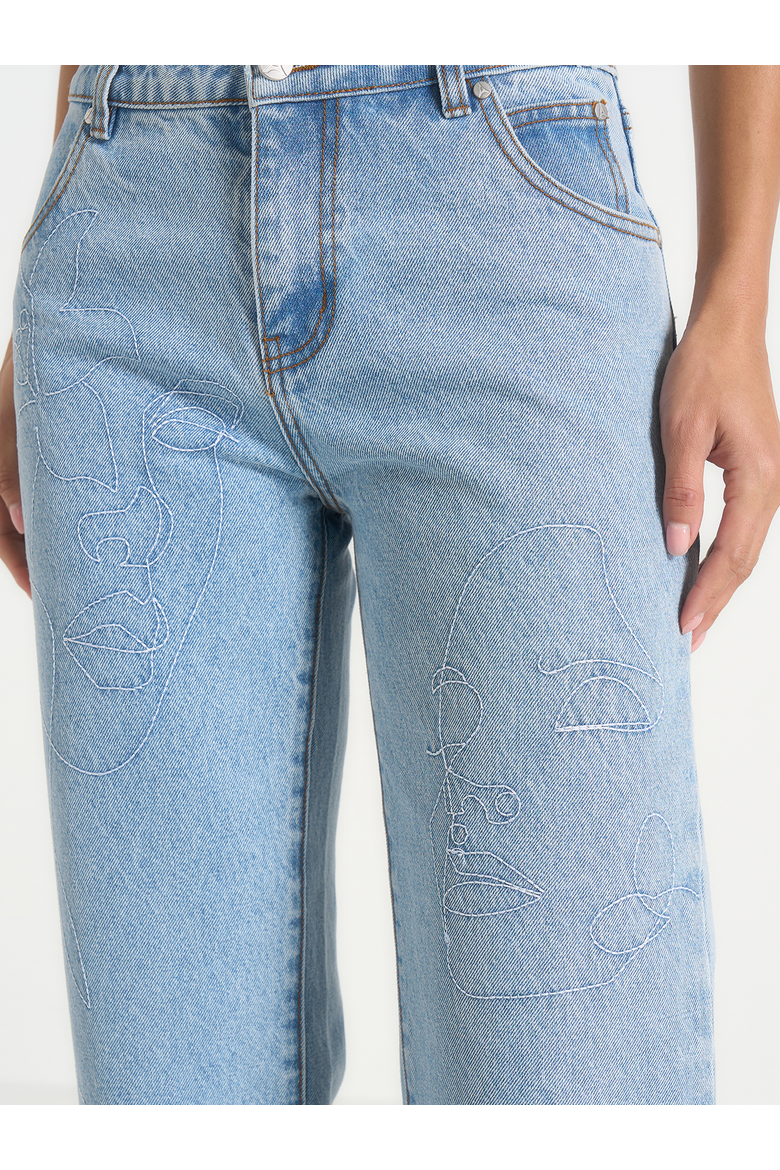 Calista Line Art Straight Leg Jeans, Alternate, color, Mid Blue