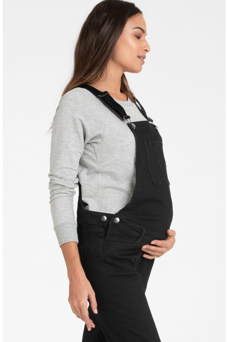 Denim Maternity Overalls, Alternate, color, BLACK