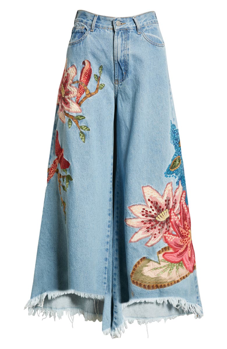 FARM Rio Embroidered Wide Leg Nonstretch Ankle Jeans, Alternate, color, 