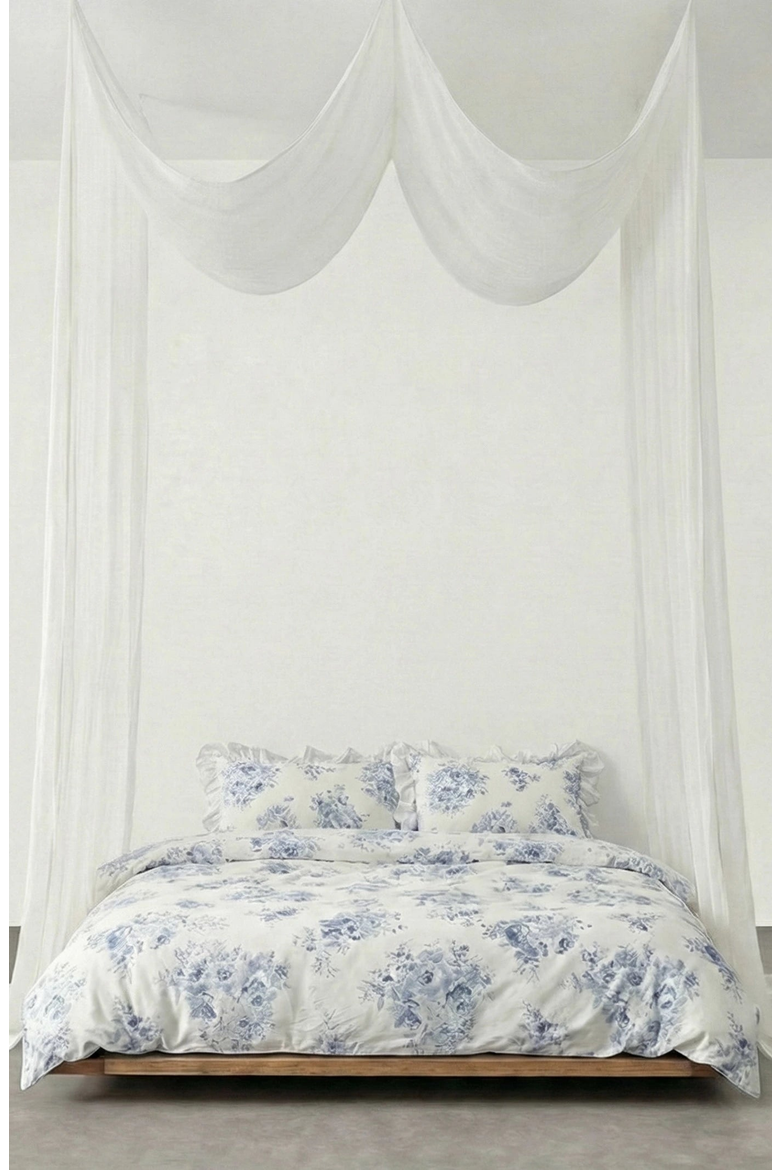 French Ruffle Floral Bedding Set, Alternate, color, Blue Floral / Flat
