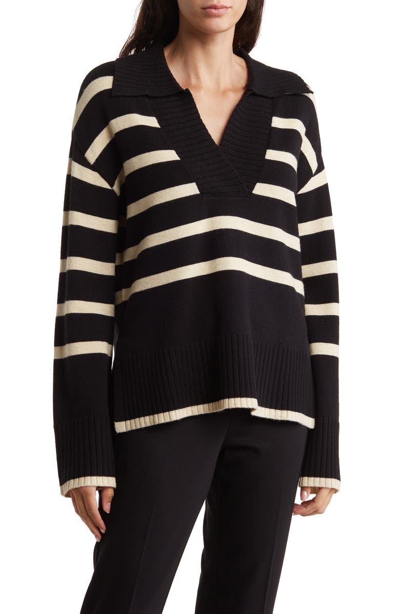 Ellen Tracy V-Neck Collar Stripe Sweater, Main, color,