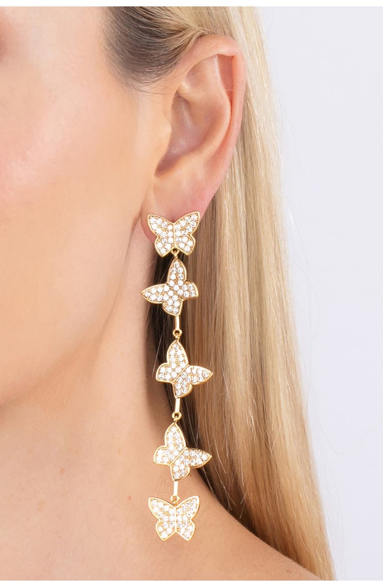 EYE CANDY LOS ANGELES Eden Pavé CZ Butterfly Drop Earrings, Alternate, color, Gold