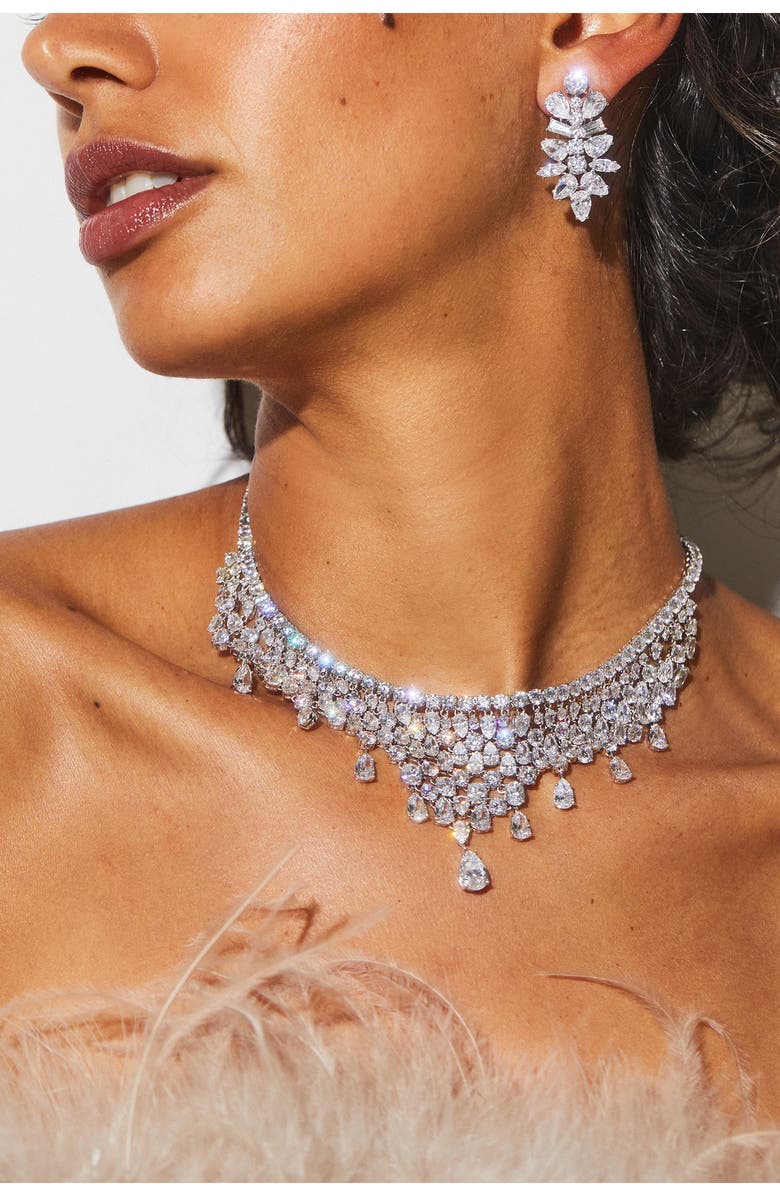 Nadri Cubic Zirconia Cluster Drop Earrings, Alternate, color, Rhodium