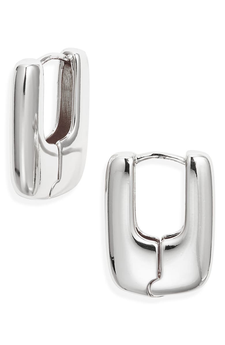 Open Edit Geometric Huggie Hoop Earrings, Main, color, Silver