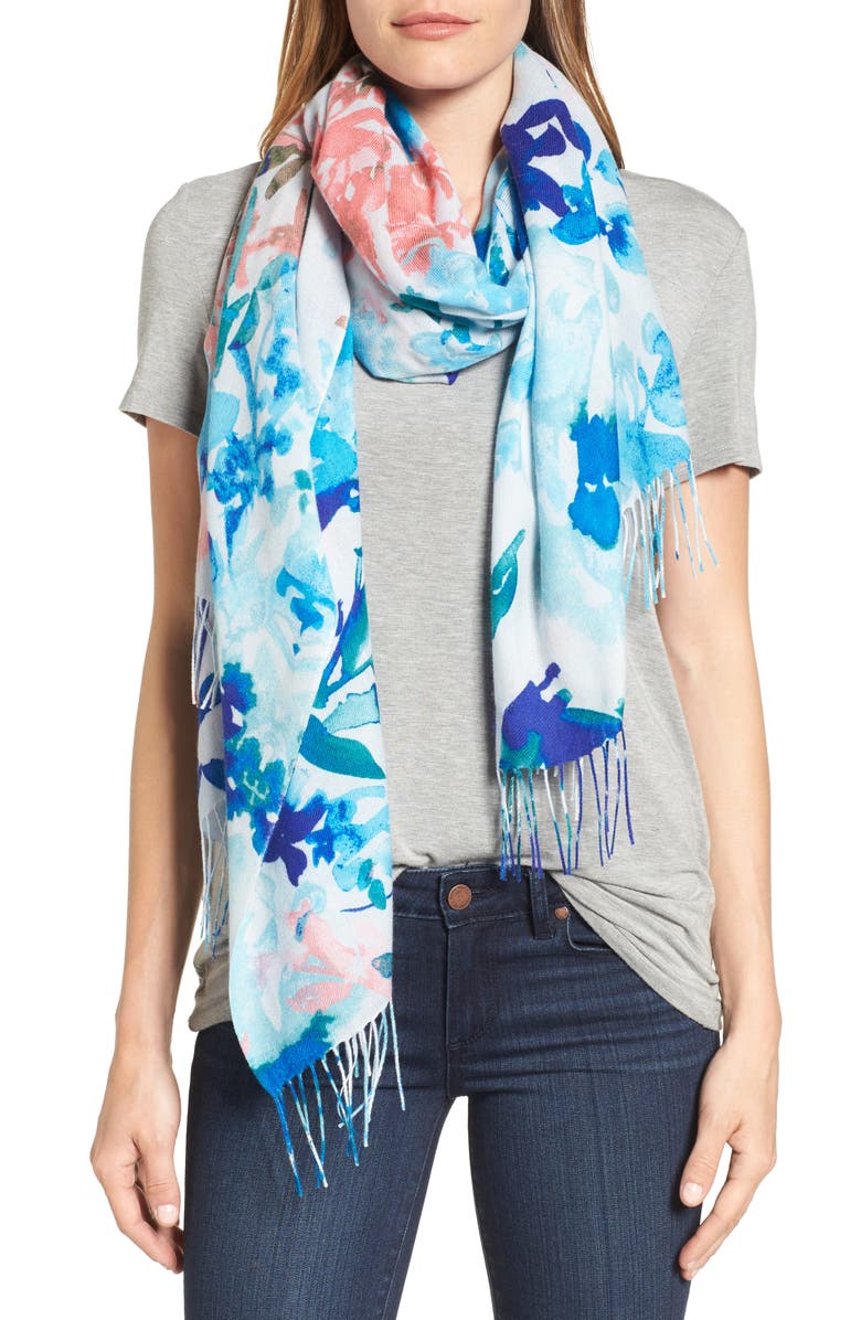 Nordstrom Tropical Camo Cashmere & Wool Scarf, Main, color, 