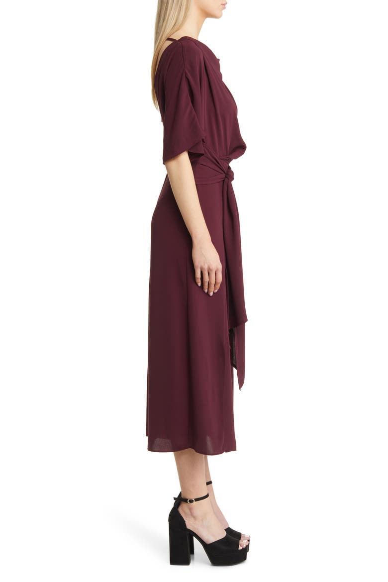 Cowl Neck Tie Waist Dress, Alternate, color, BURGUNDY