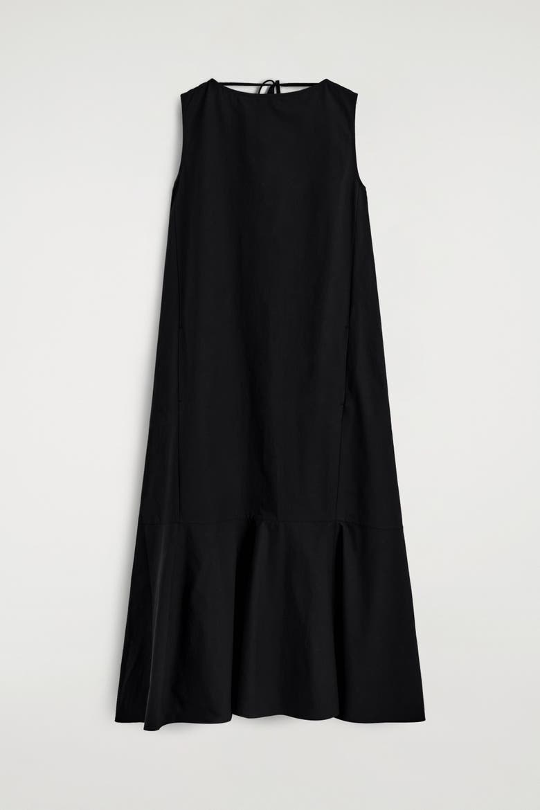 Dropped-hem Cotton Midi Dress, Alternate, color, BLACK