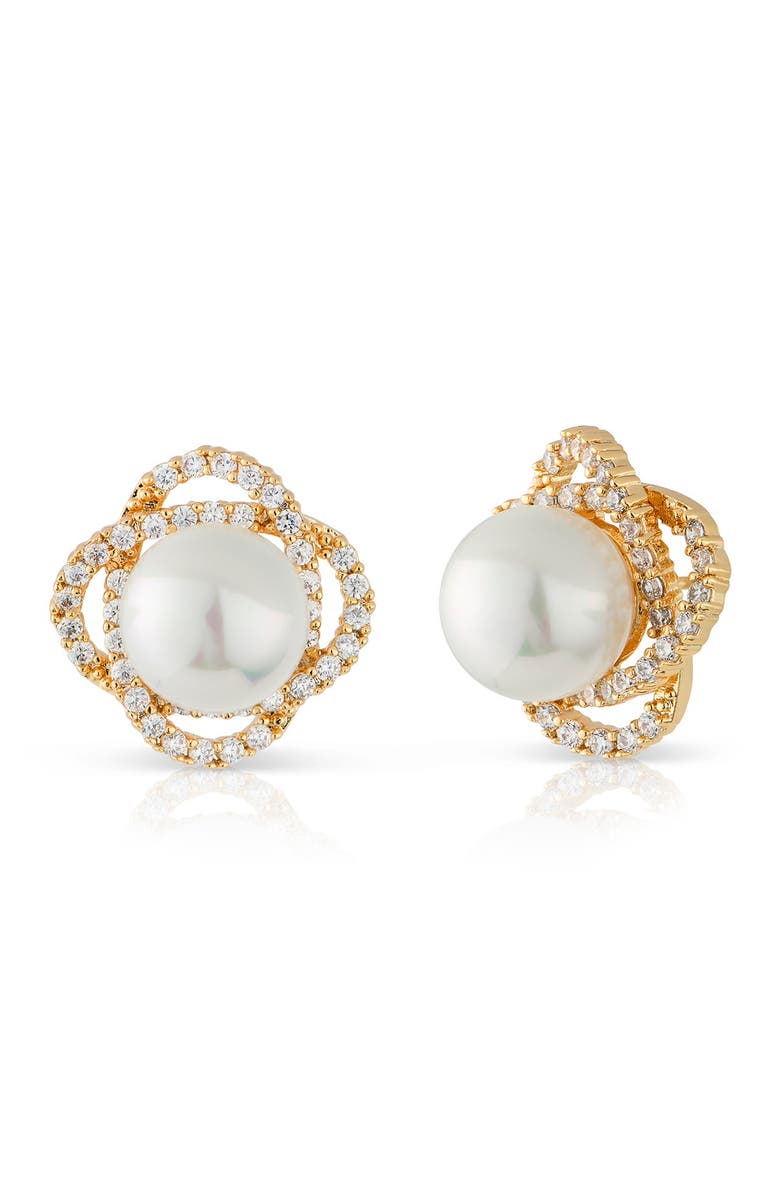 CZ by Kenneth Jay Lane Round CZ & Pearl Stud Earrings, Main, color, 