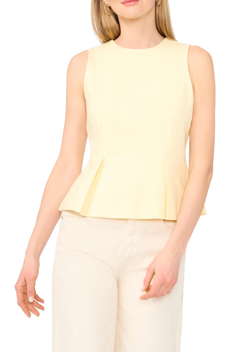 Pleated Ponte Peplum Top, Main, color, LEMON CREAM