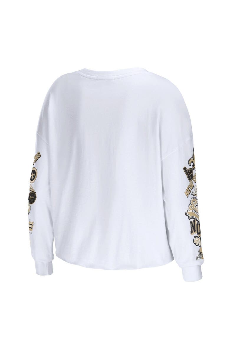 WEAR by Erin Andrews Women's WEAR by Erin Andrews White New Orleans Saints Celebration Cropped Long Sleeve T-Shirt, Alternate, color, 