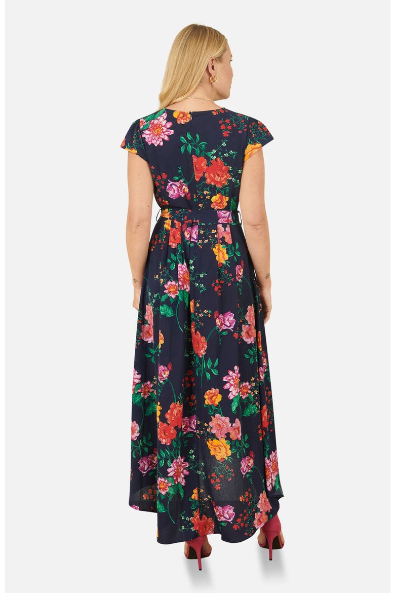 Flower  Print Wrap Midi Dress, Alternate, color, Navy