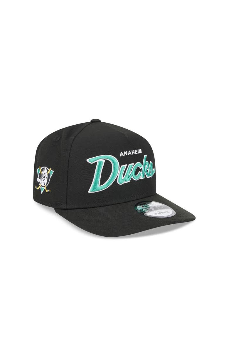 Men's New Era Black Anaheim Ducks Script A-Frame 9FIFTY Snapback Hat, Main, color, Black