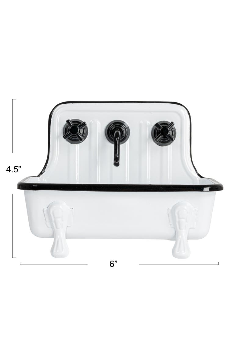 Vintage-Inspired Metal Sink Soap Dish with Faucet Design, White and Black, Alternate, color, White