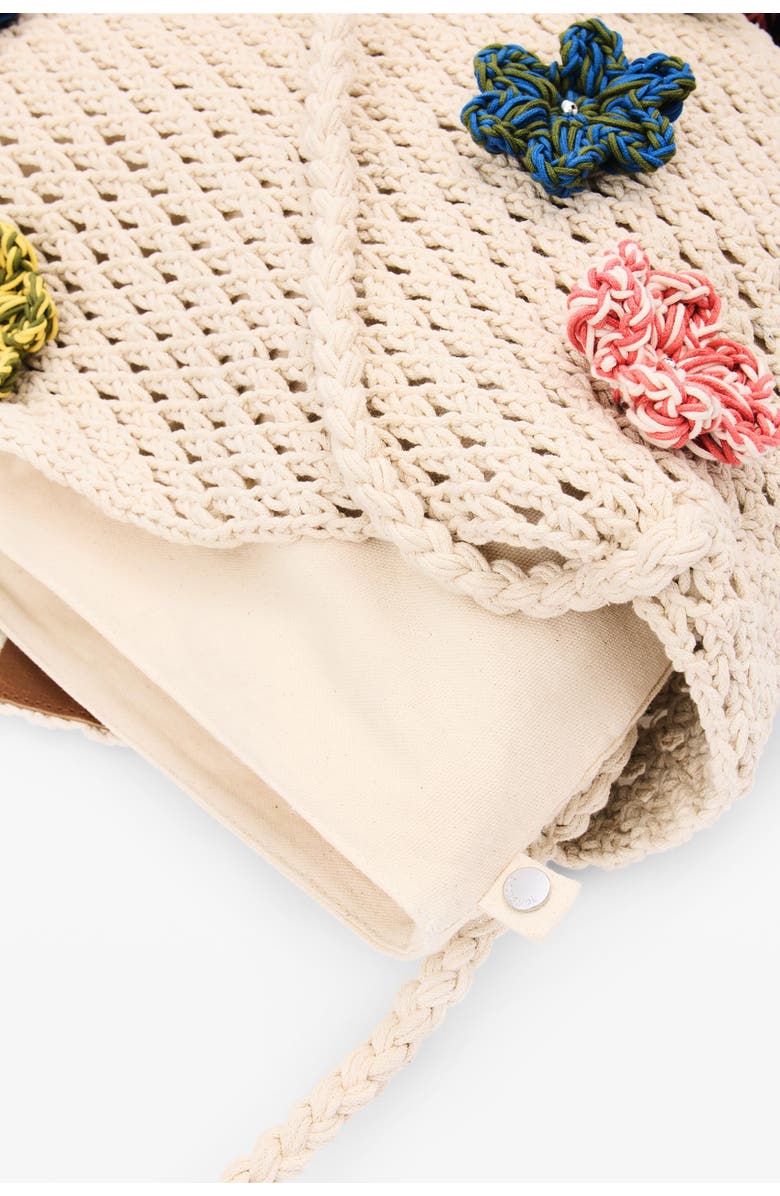 Desigual Floral Appliqué Open Knit Cotton Shoulder Bag, Alternate, color, Ivory Multi