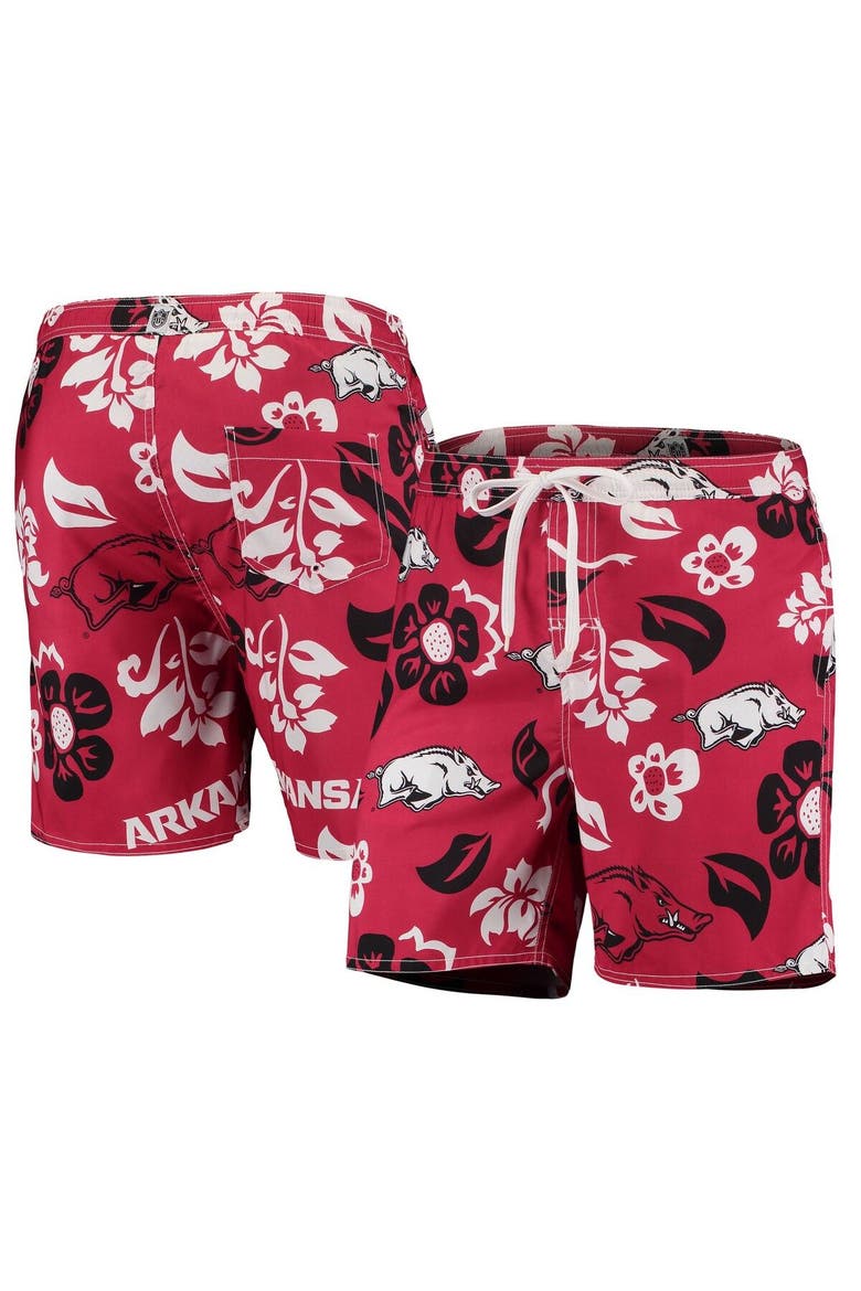 Men's Wes & Willy Cardinal Arkansas Razorbacks Floral Volley Logo Swim Trunks, Main, color, Cardinal