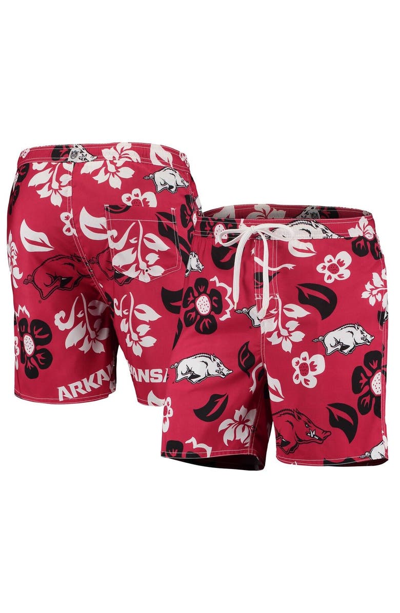 Wes & Willy Men's Wes & Willy Cardinal Arkansas Razorbacks Floral Volley Logo Swim Trunks, Main, color, Cardinal