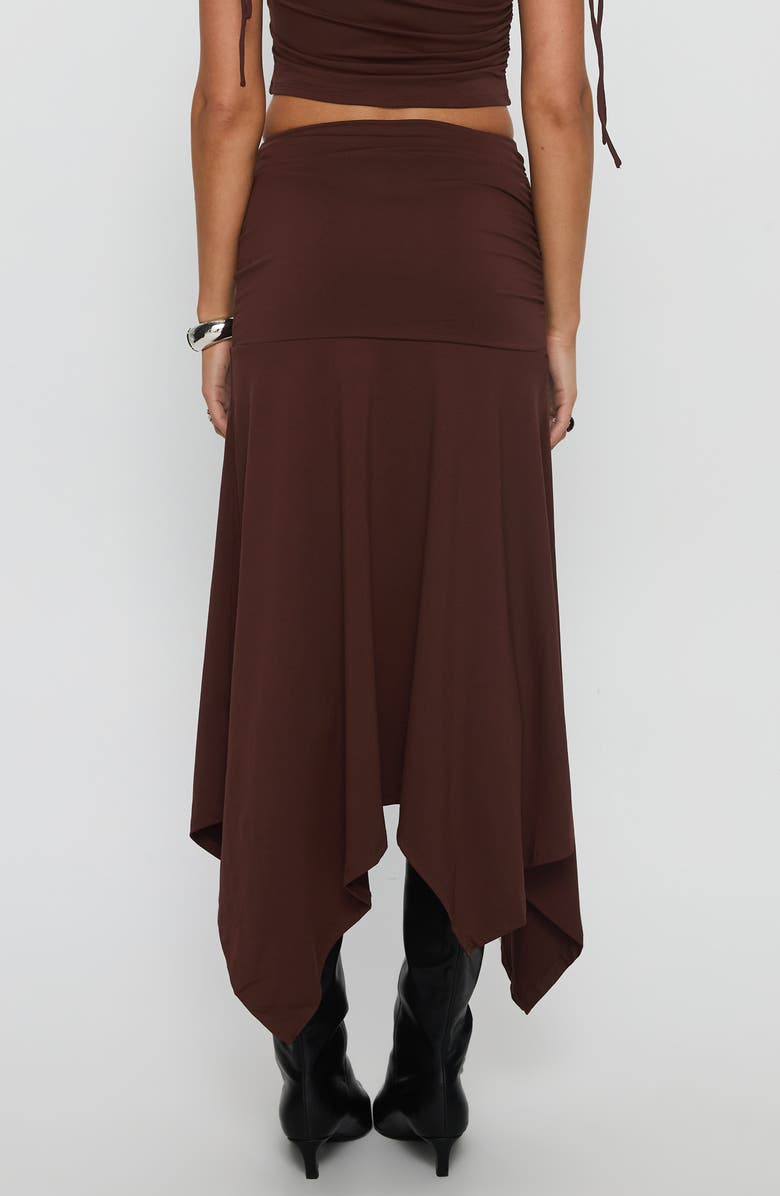 Princess Polly Azlynn One-Shoulder Crop Top & Handkerchief Hem Maxi Skirt Set, Alternate, color, Brown