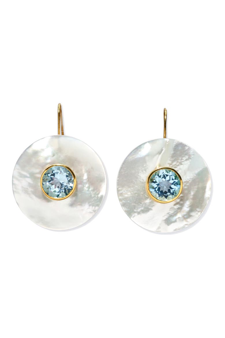 Taj Mother-of-Pearl Disc Drop Earrings, Main, color, BLUE/ WHITE