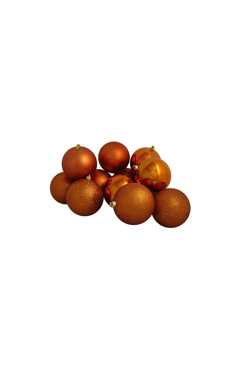 Northlight 12ct Burnt Orange Shatterproof 4-Finish Christmas Ball Ornaments 4", Main, color, Orange