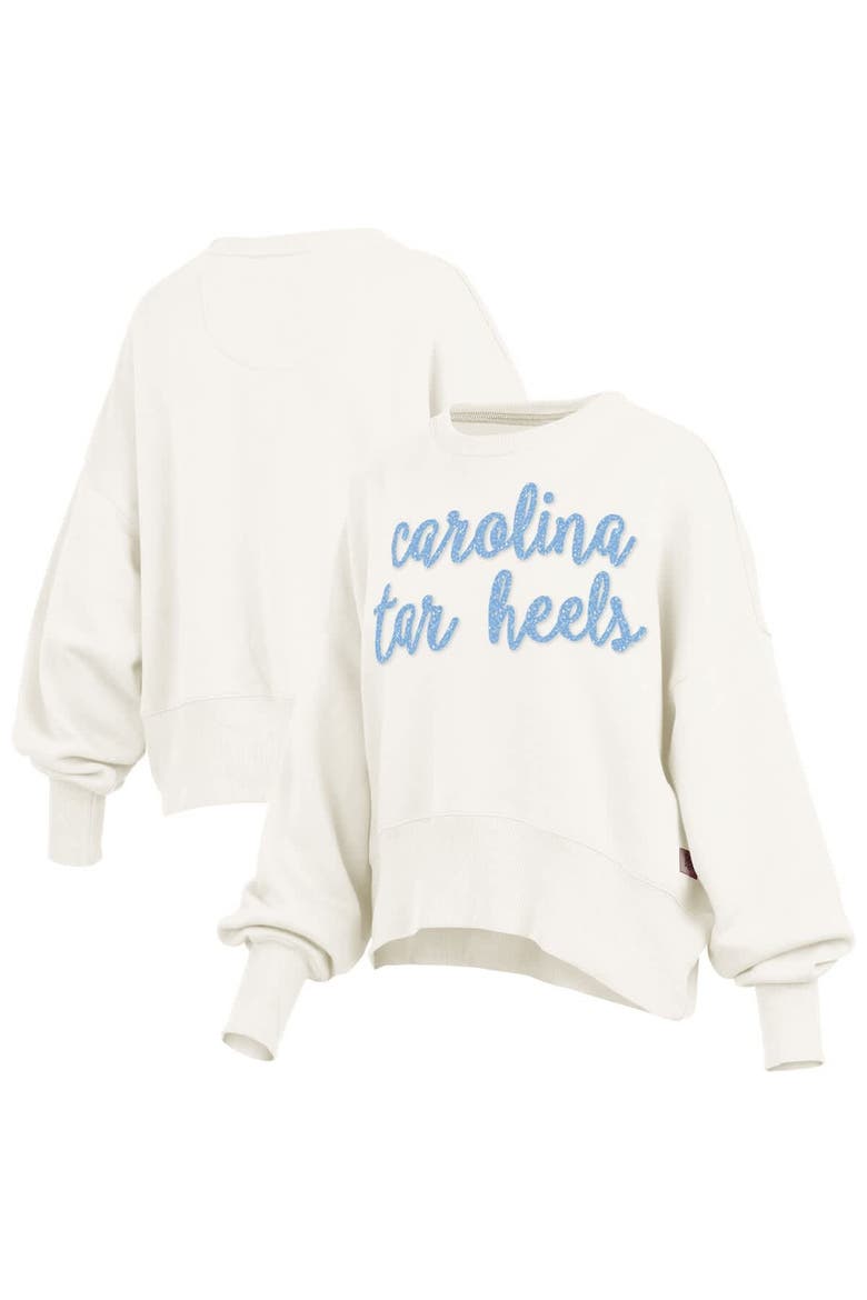 Women's Pressbox Cream North Carolina Tar Heels Oversized Chelsea Waist Length Pullover Sweatshirt, Main, color, Cream
