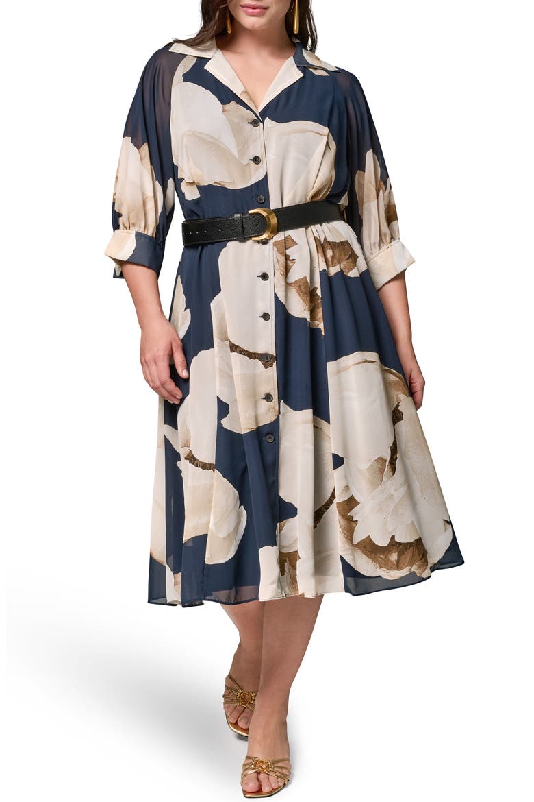 chiffon shirt dress midi Chiffon Midi Dress for Women Short Sleeve Button Up Dress Drawstring Waist A-line Polka Dot Print Shirt Dresses