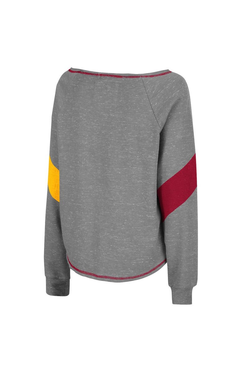 COLOSSEUM Women's Colosseum Heather Gray Iowa State Cyclones Amped Chevron Stripe Raglan Boat Neck Pullover Sweatshirt, Alternate, color,
